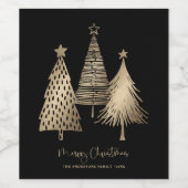Elegante gouden kerstboom Vrolijk kerstfeest Wijn Etiket (Enkel label)