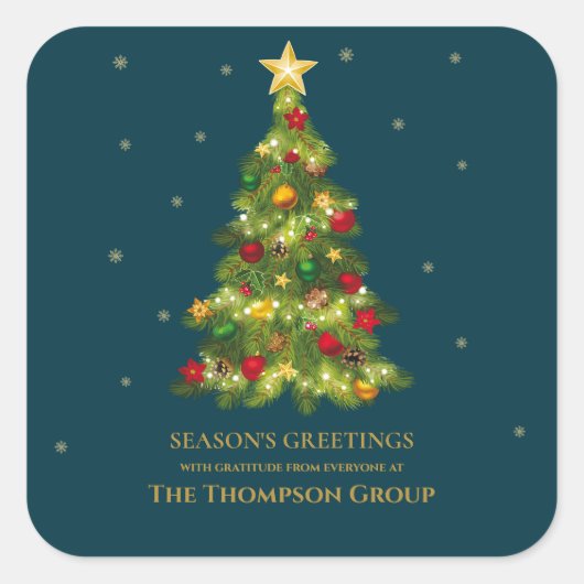 Elegante gouden kerstboom zakelijke vakantie vierkante sticker (Voorkant)