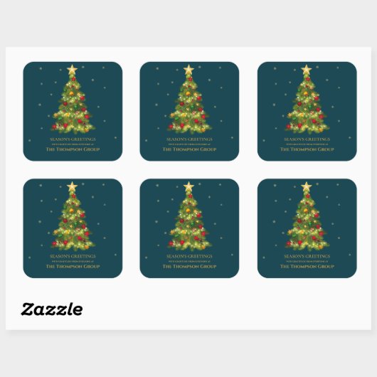 Elegante gouden kerstboom zakelijke vakantie vierkante sticker (Vel)
