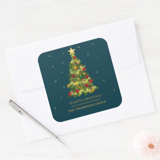 Elegante gouden kerstboom zakelijke vakantie vierkante sticker (Envelop)
