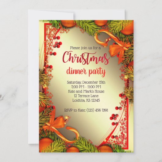 Elegante gouden kerstdiner uitnodigen kaart (Voorkant)