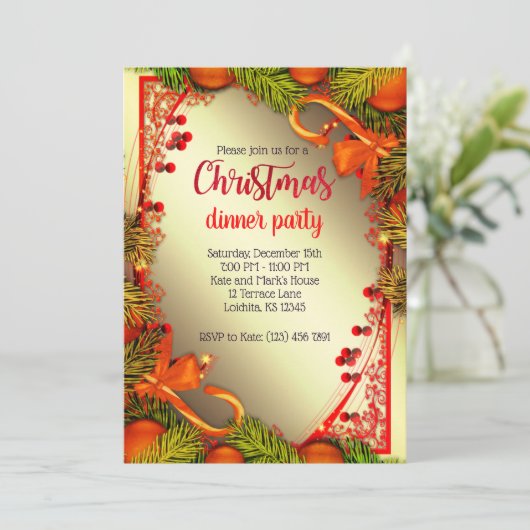 Elegante gouden kerstdiner uitnodigen kaart (Staand voorkant)