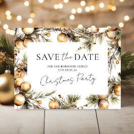 Elegante gouden kerstfeest save the date-ansichtka feestdagenkaart