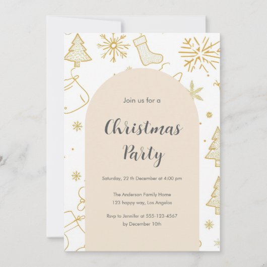 Elegante gouden kerstfeest uitnodiging (Voorkant)