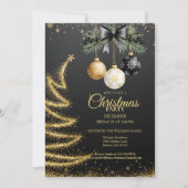 Elegante gouden kerstfeest uitnodiging donker (Voorkant)