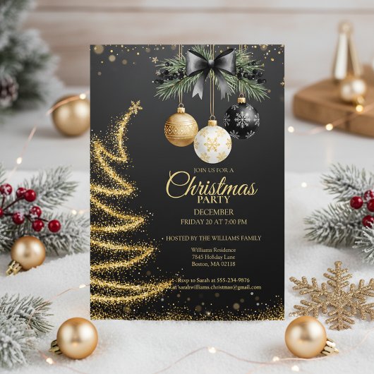 Elegante gouden kerstfeest uitnodiging donker