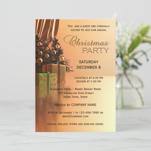 Elegante gouden kerstfeest uitnodiging voor bedrij (Staand voorkant)