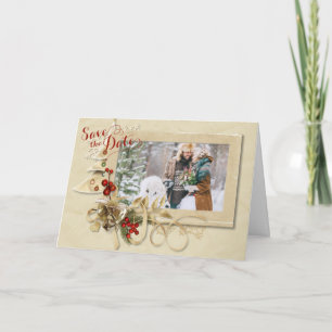 Elegante gouden kerstfoto Bewaar de datum Feestdagen Kaart