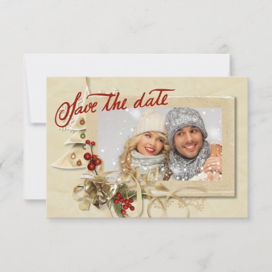 Elegante gouden kerstfoto Bewaar de datum Save The Date (Voorkant)