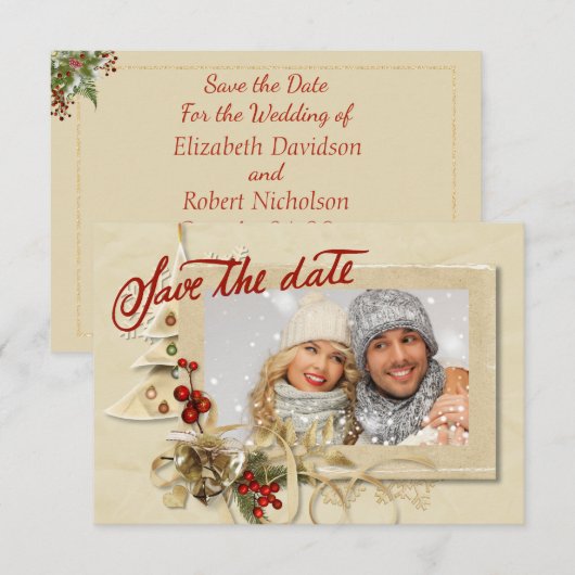 Elegante gouden kerstfoto Bewaar de datum Save The Date (Voorkant / Achterkant)
