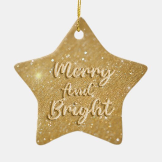 Elegante gouden kerstglitter keramisch ornament (Voorkant)