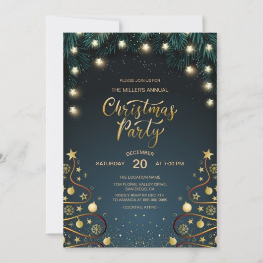 Elegante gouden kersthuis Corporate Party Kaart (Voorkant)