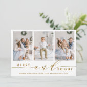 Elegante gouden Kerstkaart met 3 foto's (Staand voorkant)