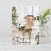 Elegante gouden kerstkaart met 4 foto's (Staand voorkant)