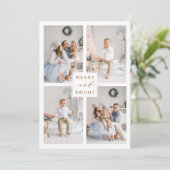 Elegante gouden Kerstkaart met 4 foto's Merry & Br (Staand voorkant)