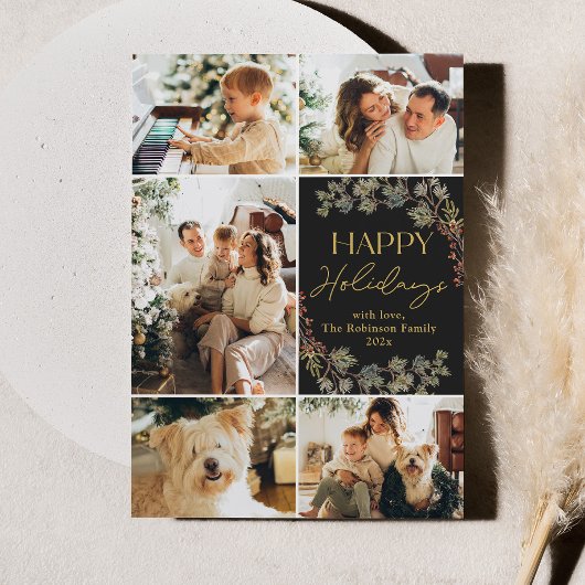 Elegante gouden kerstkaart met foto