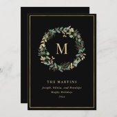 Elegante gouden kerstkrans met monogram feestdagenkaart (Voorkant / Achterkant)