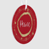 Elegante Gouden Kerstmis Rode Vrede Ornament (voorkant)