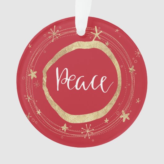 Elegante Gouden Kerstmis Rode Vrede Ornament (voorkant)