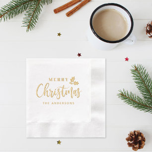Elegante gouden Kerstmis script familienaam Folie Servetten