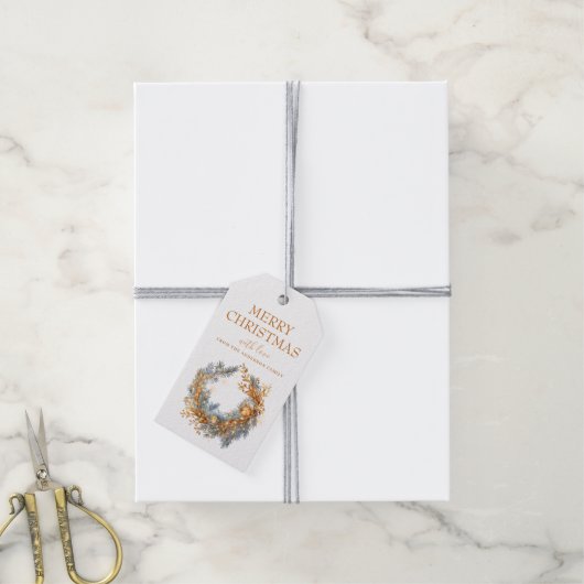 Elegante Gouden Kerstmiskrans Douane Cadeaulabel (Met Touw)