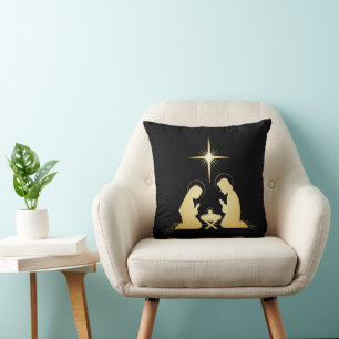 Elegante Gouden Kerststal Modern Christelijk Kussen