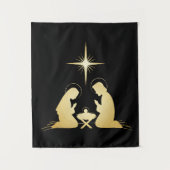 Elegante gouden kerststal | Modern Christelijk Wandkleed (Voorkant)