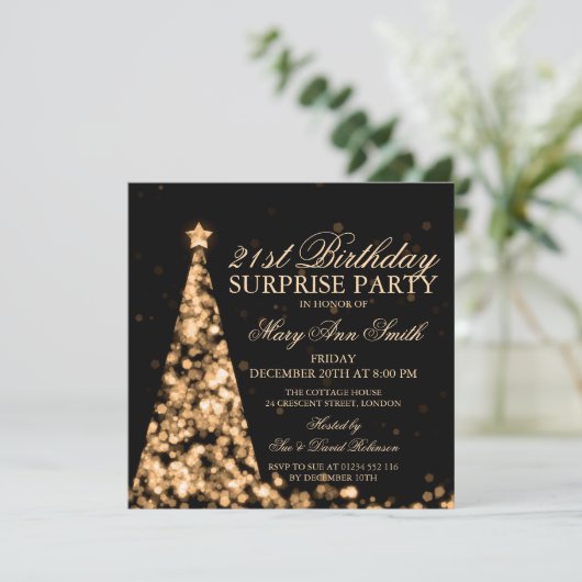 Elegante gouden kerstverrassing 21e verjaardag kaart (Staand voorkant)