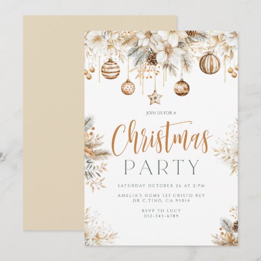 Elegante Gouden Kerstversieringen Vakantie Party Kaart (Voorkant / Achterkant)