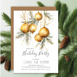 Elegante Gouden Kerstversieringen Vakantie Party Kaart<br><div class="desc">Deze elegante kerstvakantie feestuitnodiging heeft een groep gouden kerstversieringen op een witte achtergrond. De uitnodiging is perfect voor het uitnodigen van uw vrienden en familie op een feestelijke vakantie bijeenkomst. Het algehele ontwerp is feestelijk en verfijnd,  en de uitnodiging zal zeker indruk maken op uw gasten.</div>