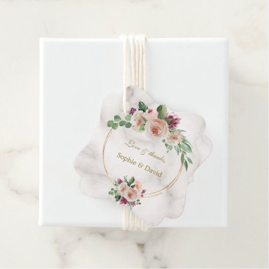 Elegante Gouden Klassiek Blauwe Bloemige Trouw Bedankjes Labels (In situ)