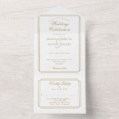 Elegante gouden klassieke deco monogram bruiloft all in one uitnodiging (Binnen)