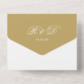 Elegante gouden klassieke deco monogram bruiloft all in one uitnodiging (Achterkant)