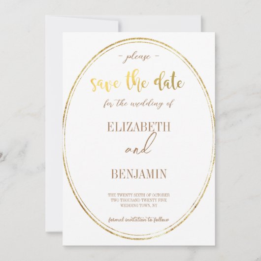 Elegante gouden klassieke minimalistische save the date (Voorkant)