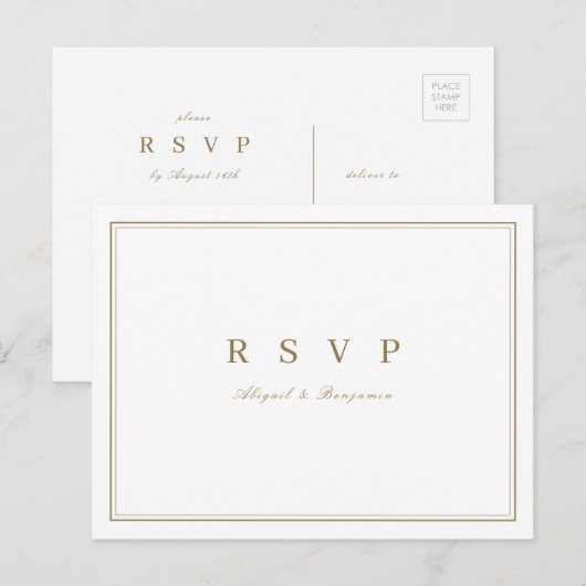 Elegante gouden klassieke minimalistische trouw-RS Uitnodiging Briefkaart (Voorkant / Achterkant)