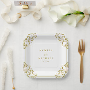 Elegante Gouden Klassieke Trouwdessert uit het Ver Papieren Bordje