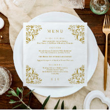 Elegante Gouden Klassieke Trouwmenu Vintage