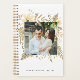 Elegante Gouden Kleur Bloemen Twee Fotoplanner Planner