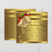 Elegante gouden klokken gouden kerstfeest uitnodig kaart (Voorkant / Achterkant)
