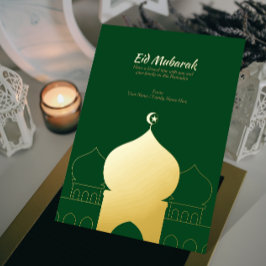 Elegante gouden koepel | Donkergroene Islam Folie Feestdagenkaart