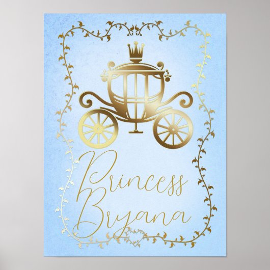 Elegante Gouden Koets Blauwe Verhalenboek Persoonl Poster (Voorkant)