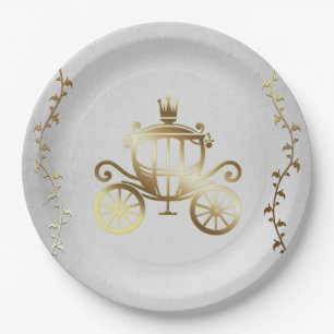Elegante Gouden Koets Witte Sprookjes Koninklijk Papieren Bordje