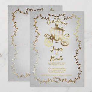 Elegante Gouden Koets Witte Sprookjesboek Trouw Kaart