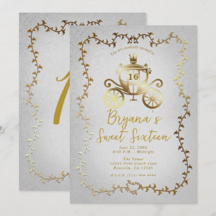 Elegante Gouden Koets Witte Verhalenboek Sweet 16 Kaart
