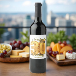 Elegante gouden koninklijke kroon 30e verjaardag wijn etiket