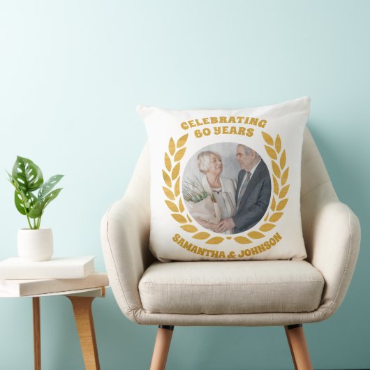 Elegante gouden krans foto 60ste bruiloft Jubileum Kussen (Stoel)