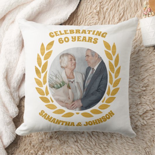 Elegante gouden krans foto 60ste bruiloft Jubileum Kussen (Deken)