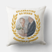 Elegante gouden krans foto 60ste bruiloft Jubileum Kussen (Achterkant)