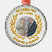 Elegante gouden krans foto 60ste bruiloft Jubileum Metalen Ornament (Voorkant)