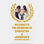 Elegante gouden krans foto bruiloft Welkom Frosted Acryl Bord (Voorkant)